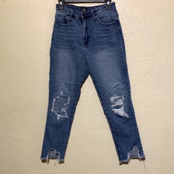 Simple Society Denim - Simple Society Jeans Med Wash Ripped Skinny Ankle Cropped Junior Size 11/30